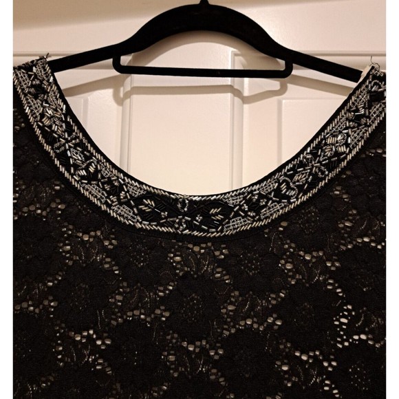 Denim & Supply Ralph Lauren Glam Lined Knit/Lace Flowers Dress Size Large Black - Picture 3 of 12